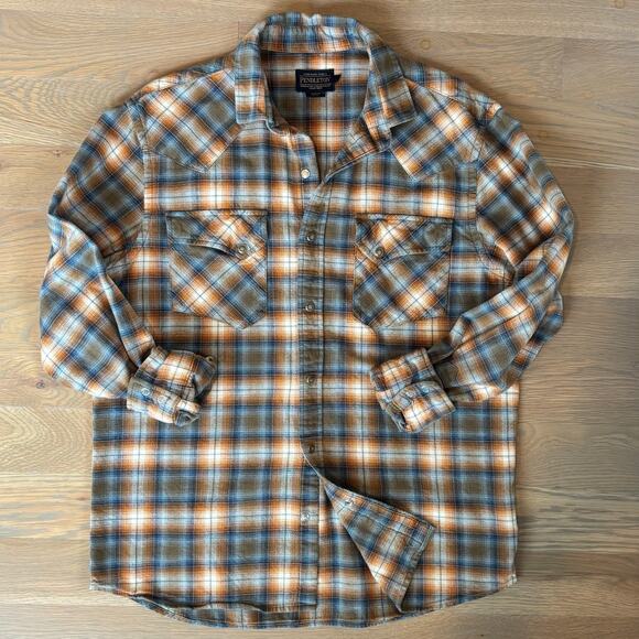 Pendleton Wyatt Western Shirt Plaid Pearl Snaps Mens Size Medium - Picture 7 of 9